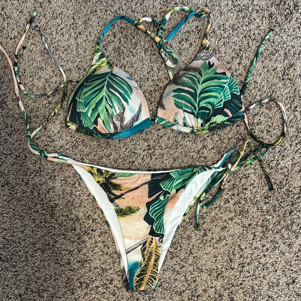 Brazilian Tropical Leaf Print Bikini Set